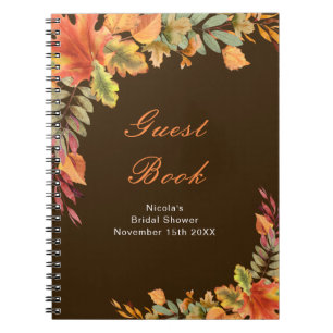 Caderno Espiral Livro de Visitas de Chá de Noiva de Folhas de Outo