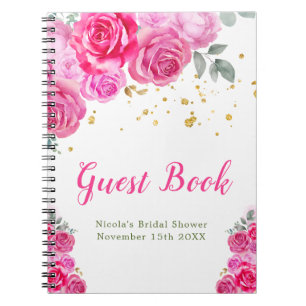 Caderno Espiral Livro de Visitas de Chá de Noiva Floral Rosa Vibra