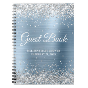 Caderno Espiral Livro de Visitas de Chuveiro de Bebê Azul Claro co