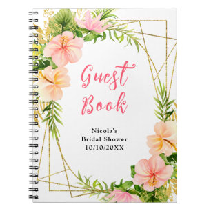 Caderno Espiral Livro de Visitas de Chuveiro de Noiva Floral de Se