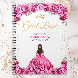 Caderno Espiral Livro de Visitas de Quinceañera Princesa Rosa Choq