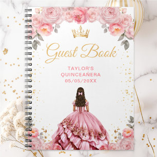 Caderno Espiral Livro de Visitas de Quinceañera Princesa Rosa Desb