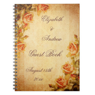 Caderno Espiral Livro de Visitas de Rosas Pêssego Shabby Chic Dama