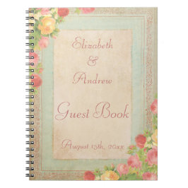 Caderno Espiral Livro de Visitas de Rosas Vintage Elegantes