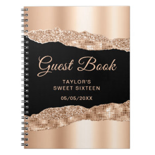 Caderno Espiral Livro de Visitas de Sweet Sixteen Rose Gold Black