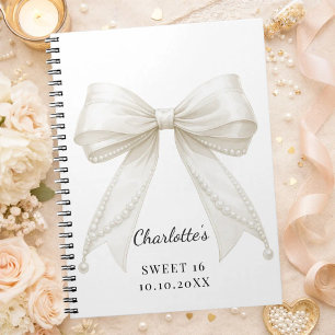 Caderno Espiral Livro de visitas Laço Sweet 16 pérolas marfim aces