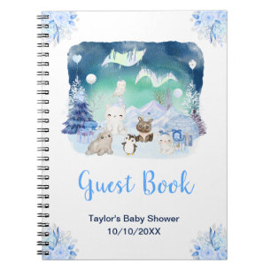 Caderno Espiral Livro de Visitas para Chá de Bebê Animais Luzes do