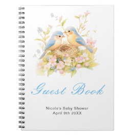 Caderno Espiral Livro de Visitas para Chá de Bebê de Pássaros da P