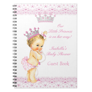 Caderno Espiral Livro de Visitas Princesa Chá de Bebê Rosa Branco