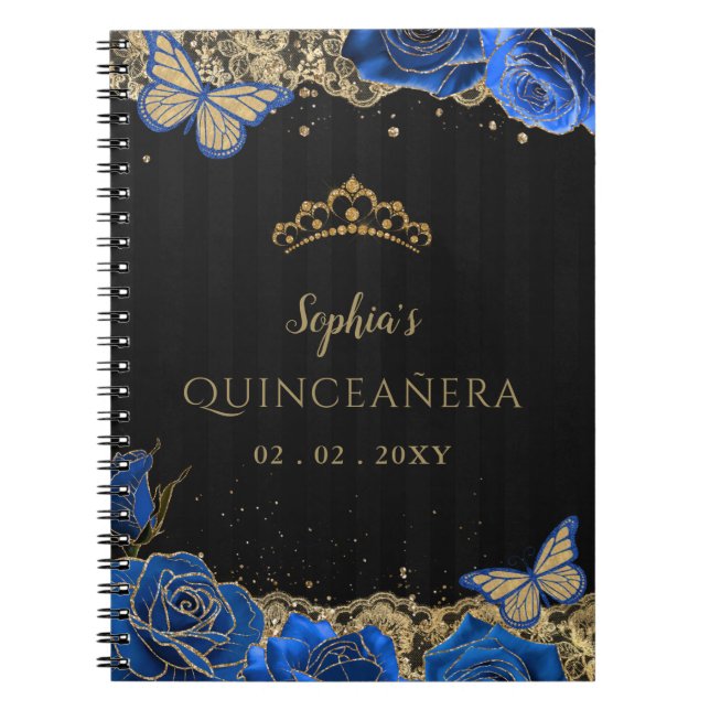 Caderno Espiral Livro de Visitas Quinceañera Rosas Azuis Renda Pre (Frente)
