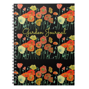 Caderno Espiral Livro Diário de Jardim Floral Papoulas Laranja
