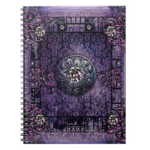 Caderno Espiral Livro mágico medieval do tomo antigo roxo bonito