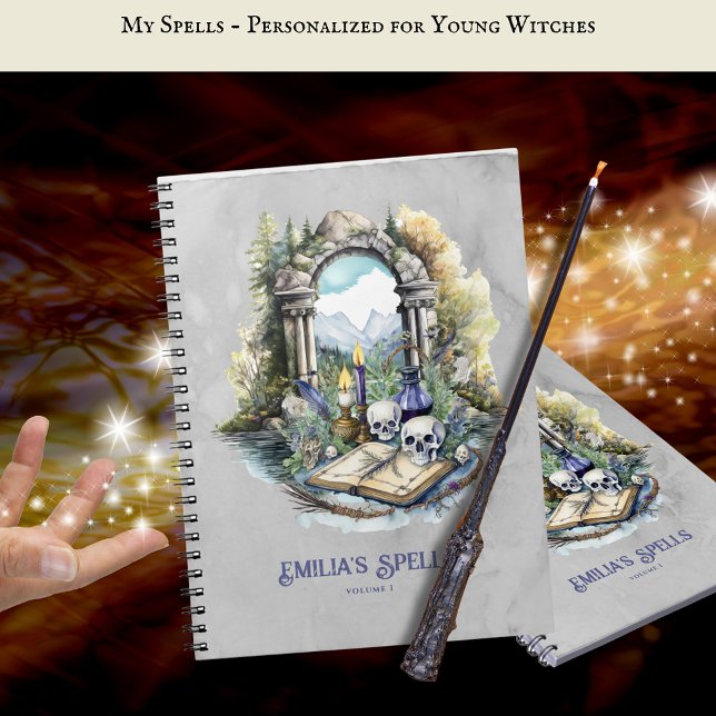 Caderno Espiral Livro Ortográfico da bruxa adolescente personaliza (Criador carregado)