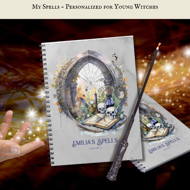 Caderno Espiral Livro Ortográfico da bruxa adolescente personaliza (Criador carregado)