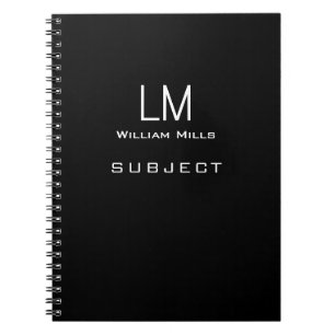 Caderno Espiral Livro Preto Mínimo Básico com Nome
