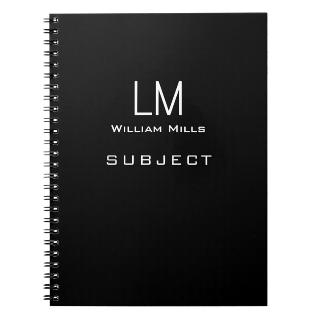 Caderno Espiral Livro Preto Mínimo Básico com Nome (Frente)