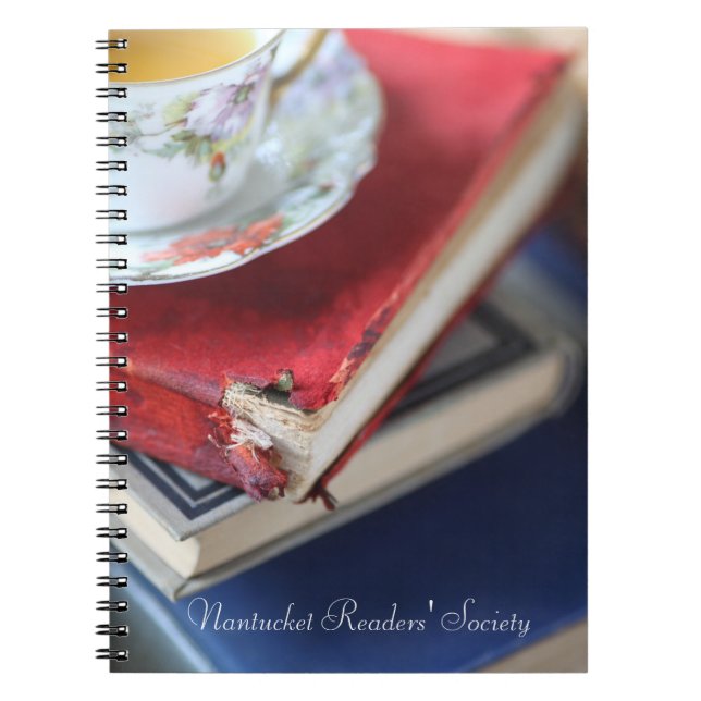 Caderno Espiral Livros antigos com clube de livros de chá (Frente)