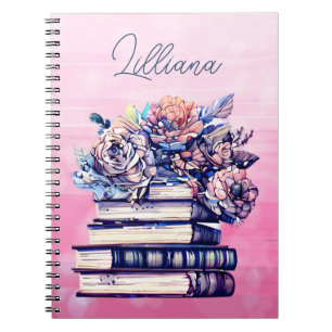 Caderno Espiral Livros Antigos Personalizados e Flores