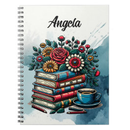 Caderno Espiral Livros, Café e Flores Personalizados