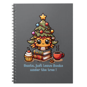 Caderno Espiral Livros em árvore de Natal kawaii - Papais noeis en