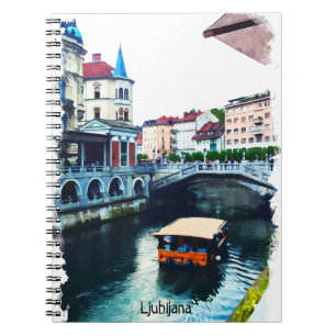 Caderno Espiral Ljubljana Eslovênia Viagens vintage de Aquarela