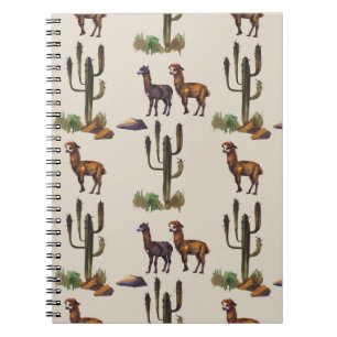 Caderno Espiral Llama alpaca wildlife, padrão de aquarela.
