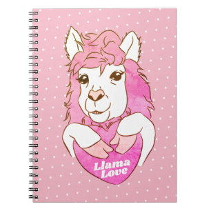 Caderno Espiral Llama de amor e Bolinhas rosa