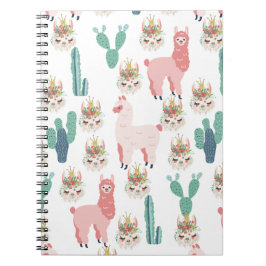 Caderno Espiral Llama rosa e cacto verde