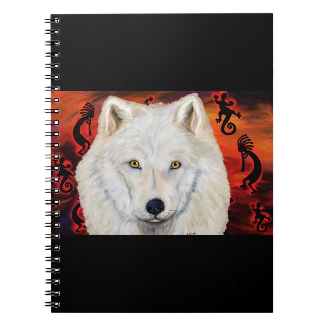 Caderno Espiral Lobo Branco Kokopelli (Frente)