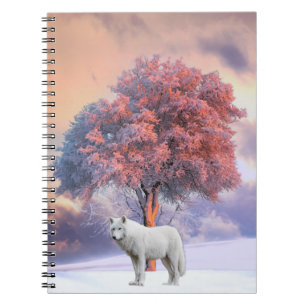 Caderno Espiral Lobo Branco no inverno   Notebook espiral