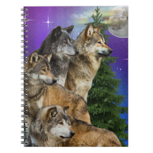 Caderno Espiral lobo e lua