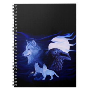 Caderno Espiral Lobo e Raven com lua de cheio