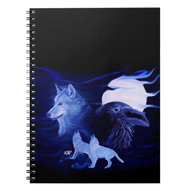 Caderno Espiral Lobo e Raven com lua de cheio (Frente)