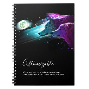 Caderno Espiral Lobo, lua dos lobos, luar. Animal do espírito