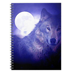 Caderno Espiral Lobo, Lua e Noite Azul