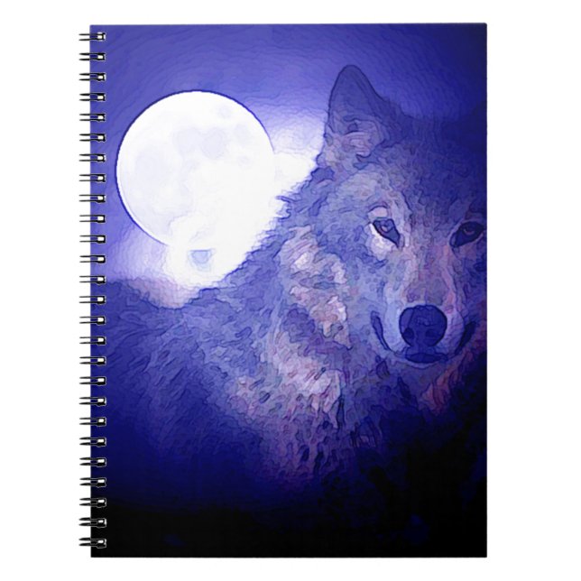 Caderno Espiral Lobo, Lua e Noite Azul (Frente)