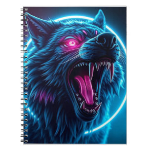 Caderno Espiral Lobo Neon de Terror Olhos Brilhantes Fantasia Somb