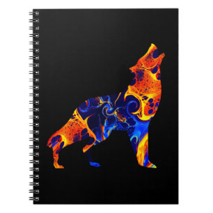 CADERNO ESPIRAL LOBO NEON PINTURA ABSTRATA