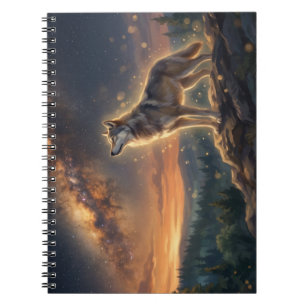 Caderno Espiral Lobo Solitário Sob o Céu Estrelado da Via Láctea