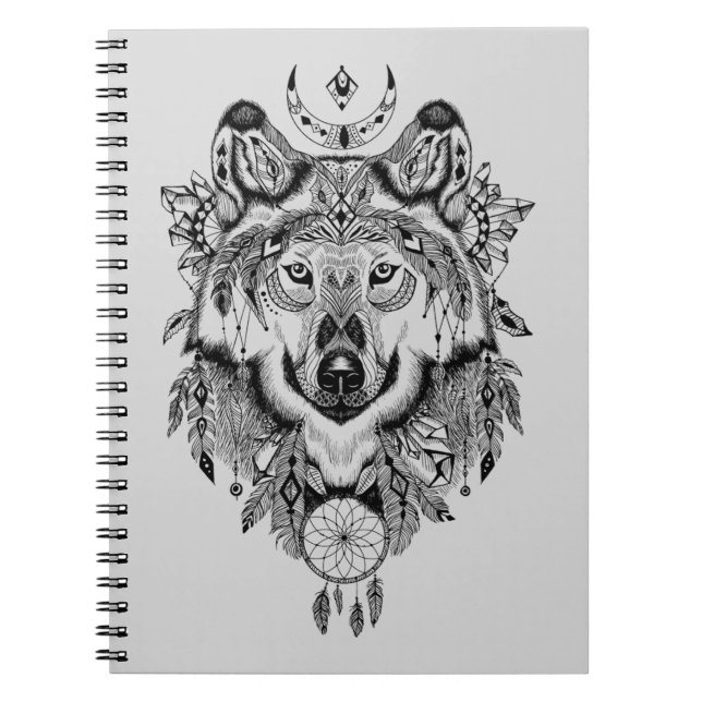 Caderno Espiral Lobo tribal indiano (Frente)