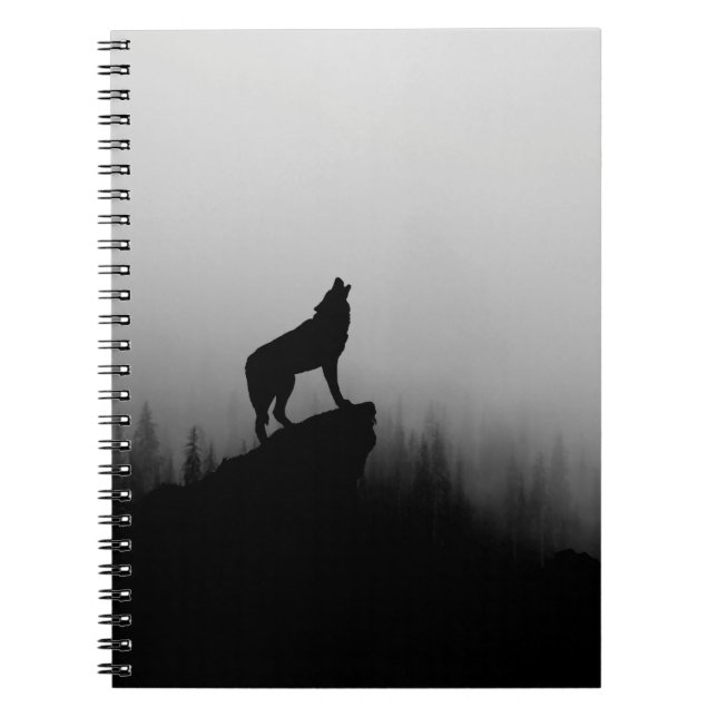 Caderno Espiral Lobo uivando na lua (Frente)