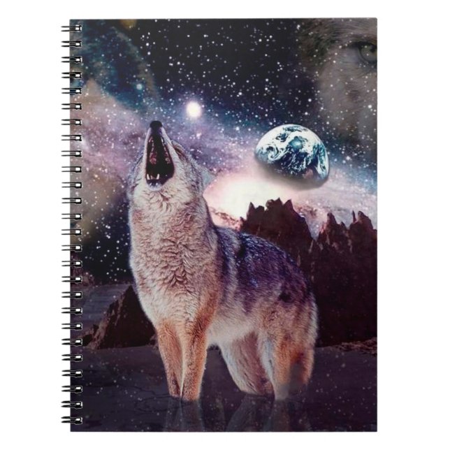 Caderno Espiral Lobo uivando pelo universo (Frente)