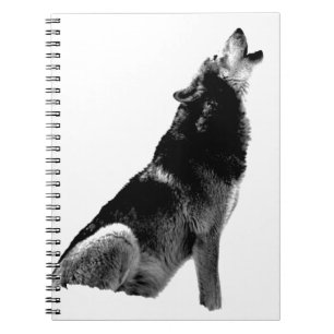 Caderno Espiral Lobo Uivando Preto Branco