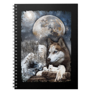 Caderno Espiral Lobos das Montanhas do inverno da Família Wolf Mo