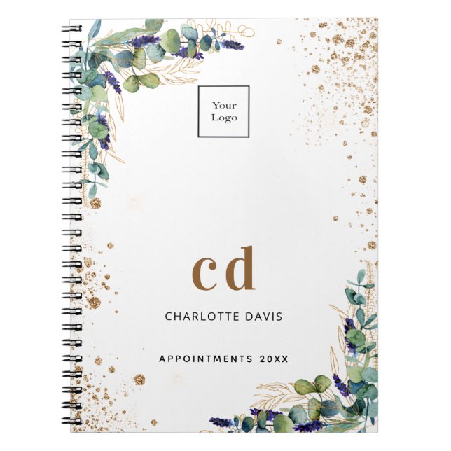 Caderno Espiral Logotipo comercial branco de eucalipto (Frente)