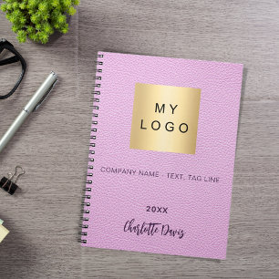 Caderno Espiral logotipo comercial com nome em couro rosa