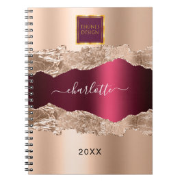 Caderno Espiral Logotipo comercial de mármore de ágata grená doura