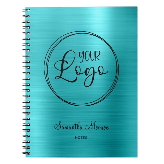 Caderno Espiral Logotipo comercial Faux Turquoise Blue Foil Meetin (Frente)