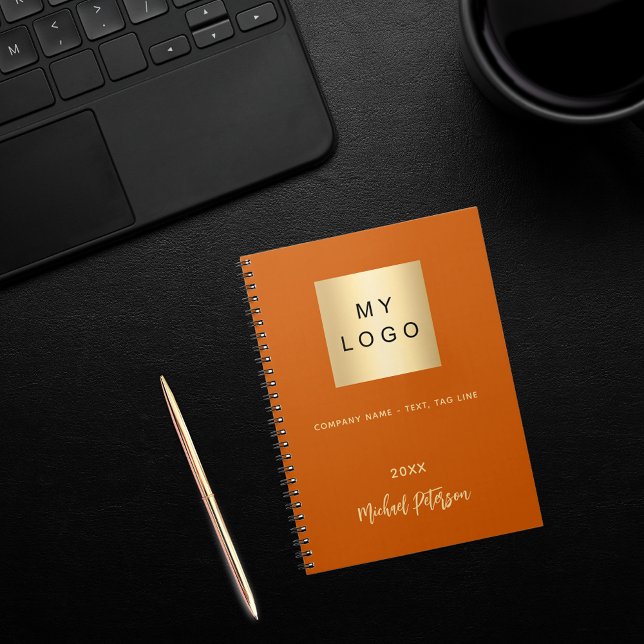 Caderno Espiral Logotipo comercial laranja queimado monograma eleg (Criador carregado)