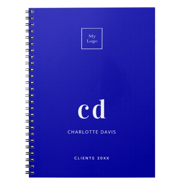Caderno Espiral Logotipo comercial monograma azul real (Frente)